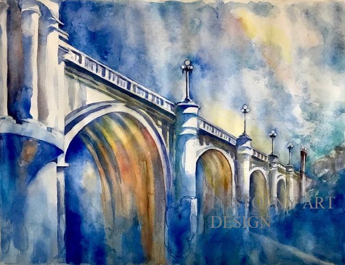 bridge-POSTOLNY-ART-DESIGN-watercolor-for-sale