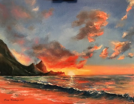 Картина маслом: "Морской пейзаж. Закат"